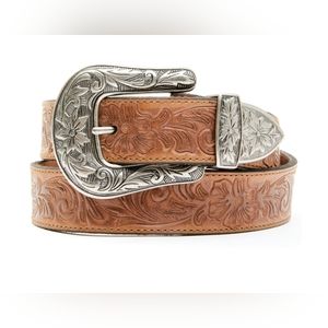Leather Embossed Western Belt - Size Small